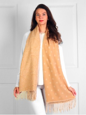 Cashmere Feeling Paisley & Polka-Dot Scarf with Fringes